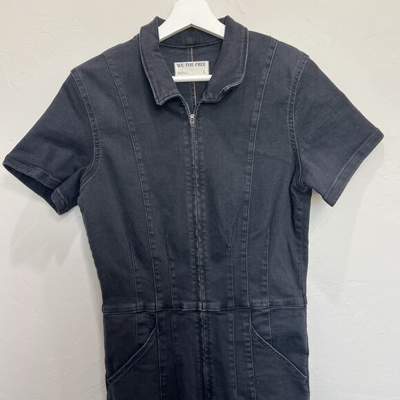 X We The Free People L Large Jayde Flare Jumpsuit Black Denim Flattering Boho - Picture 5 of 16